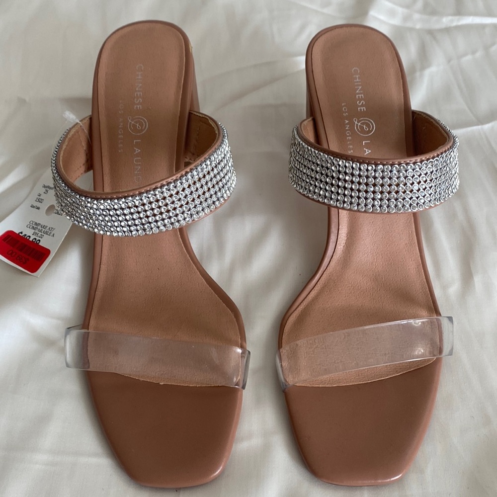 Brand new size 10 heels with clear and sparkle straps